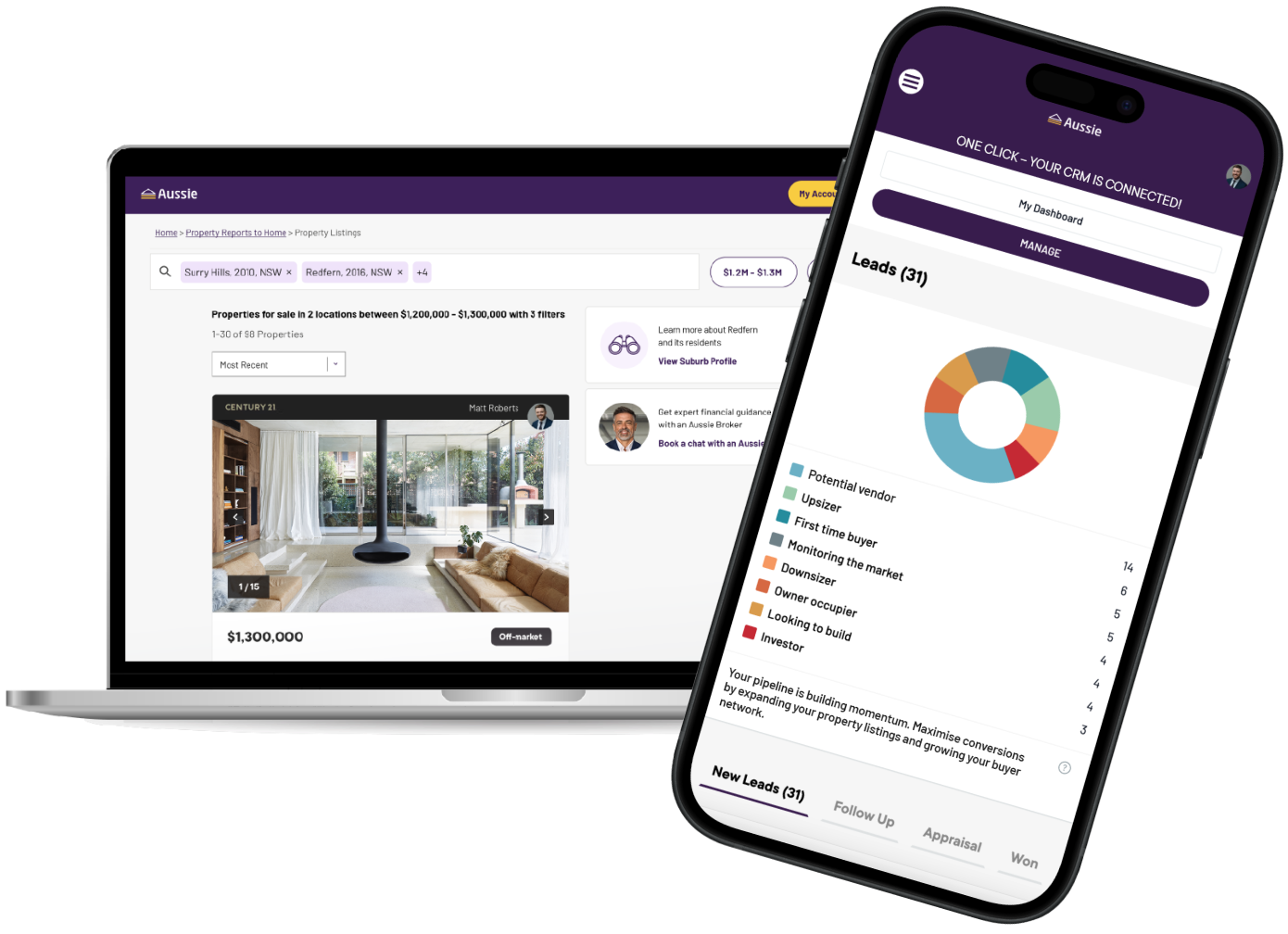 Laptop showing Aussie for Agents platform